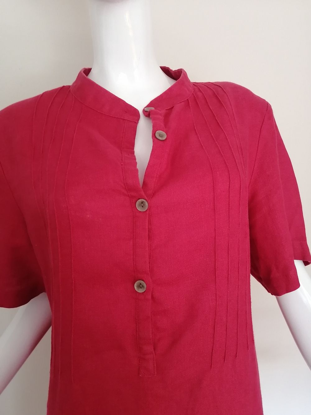 100% linen❤️Silhouette Berry Short-Sleeve V-Neck Midi Dress - Picture 4 of 7